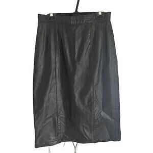 VTG Sterling Stall Made in Canada Black Midi 100 %Leather Pencil Skirt - Size 10